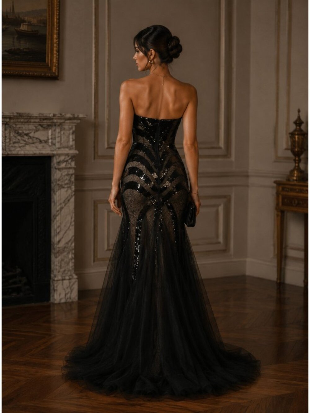 Royal Queen Collection Black Sequin Mermaid Gown Formal Evening Prom Dress Sze 8 - Picture 7 of 16